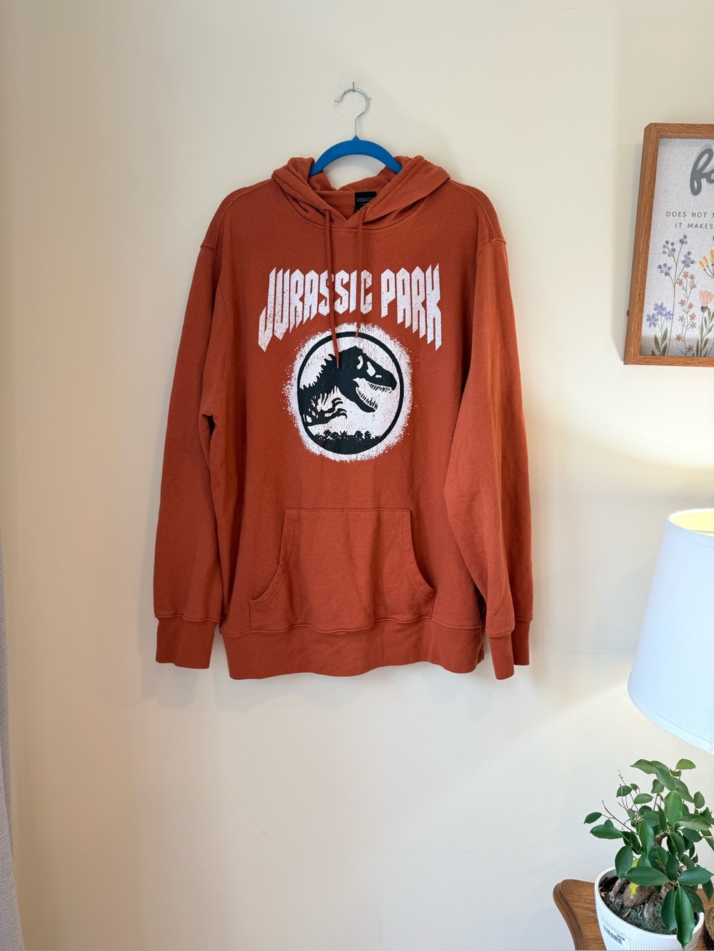 Jurassic World Hoodie Mens L Orange Jurassic Park Graphic Pullover Sweatshirt